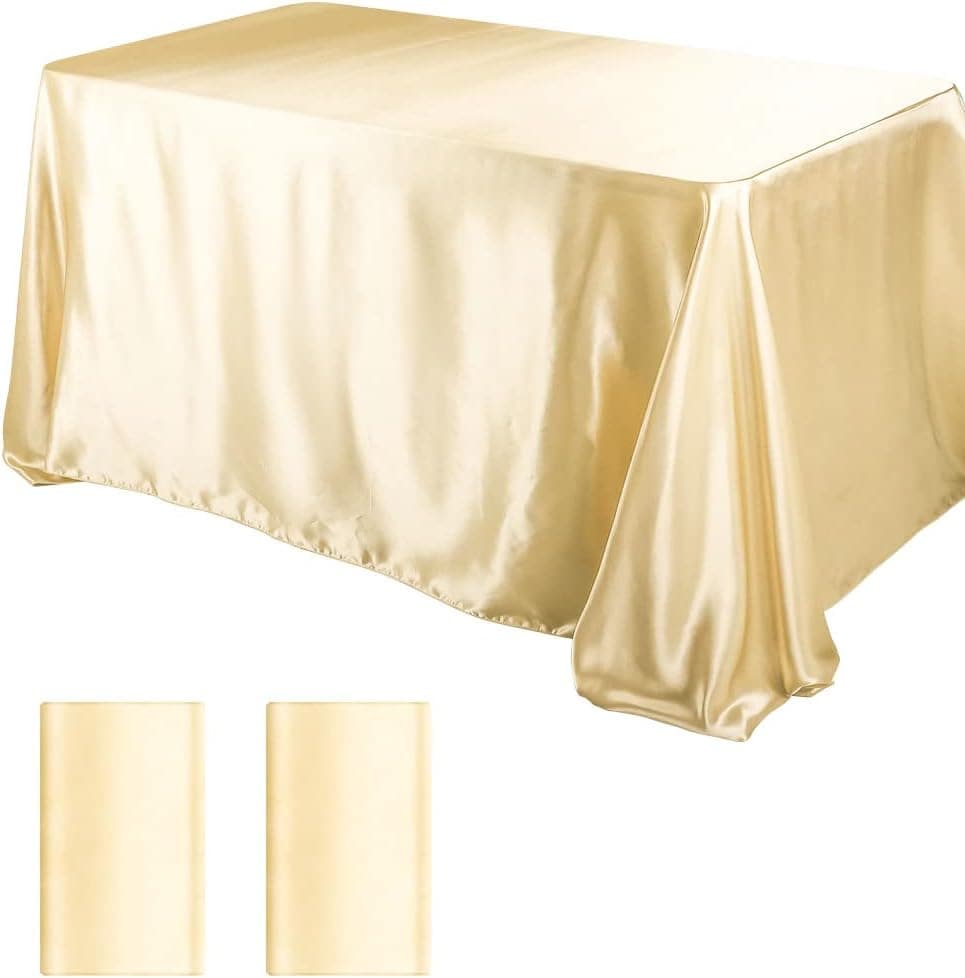 Aksipo 2 Pack Champagne Satin Tablecloth Smooth Fabric Table Cover Premium Table Cloth Bright Silk Rectangle Tablecloth for Wedding Banquet Party Events Dining Table Decoration, 60x102 Inch