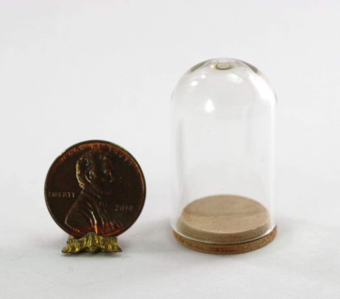 Dollhouse Miniature Medium Tall Glass Dome Display Case with Wood Base
