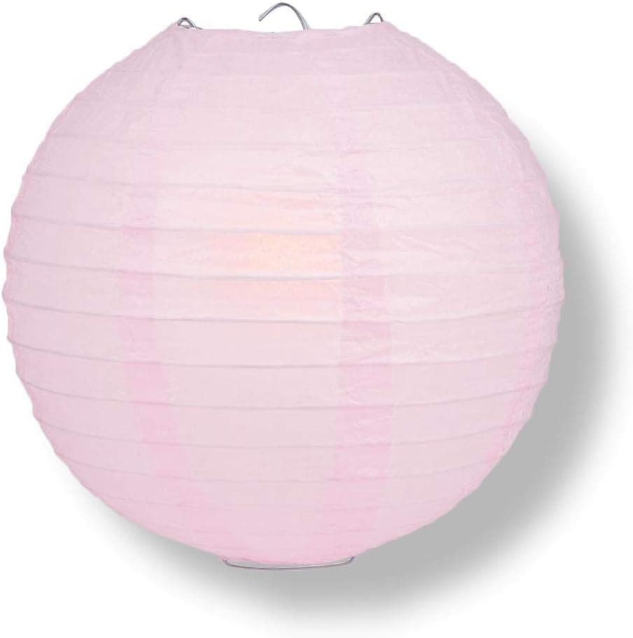 Quasimoon PaperLanternStore Decorative Paper Lantern - (Single, 16-Inch, Pink, Even Ribbing) Round Paper Lantern - Ideal Wedding and Party Decor or Home Accent, Lighting Optional