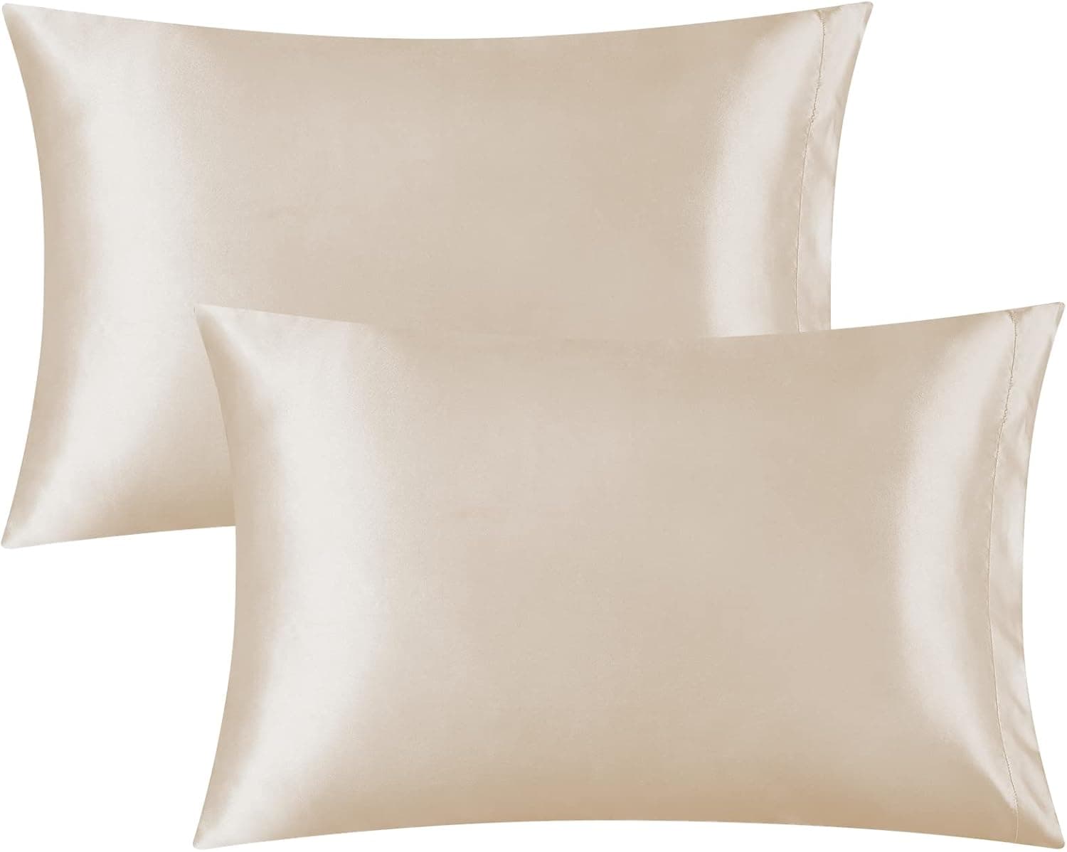 BYSURE Satin Pillowcases Queen Size Set of 2 - Silk Soft Pillow Cases Covers for Hair and Skin 20x30 Inches with Envelope Closure (Cream)