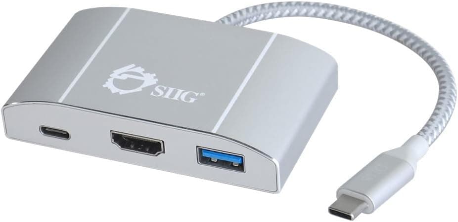 SIIG USB Type C (USB-C) Hub with 4K HDMI, 60W Laptop Charging (PD), & 3x USB 3.1 Gen 1 Type A Ports, Aluminum Video Adapter Hub and Dock, For MacBook Pro, Chromebook and Other Windows USB C Laptops