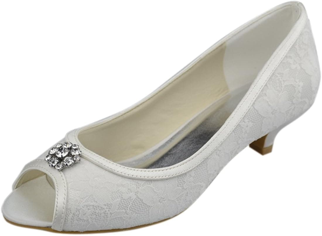 Minishion Womens Kitten Heel Satin Lace Evening Party Bridal Wedding Sandals