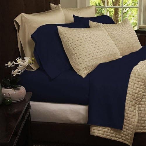 Bamboo Extra Soft Queen Bed Sheet Set - 4pc Set - Deep Pockets - Wrinkle Free (Queen, Navy Blue)