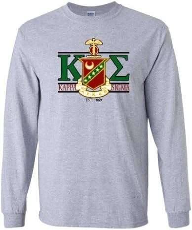 VictoryStore Apparel - Kappa Sigma, Greek Letters with Large Crest Design, Long Sleeve T-Shirt