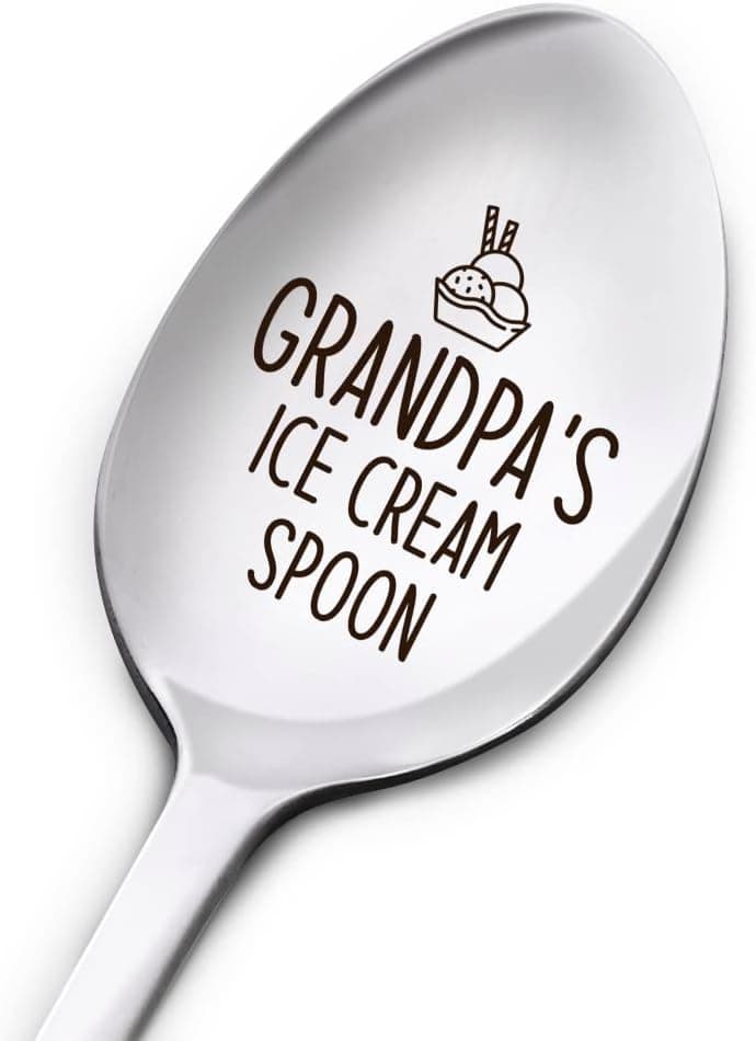 Grandpa's Ice Cream Spoon Gifts, Father’s Day Birthday Thanksgiving Christmas Gifts for Best Grandpa Ever, Grandpa Gifts from Granddaughter Grandson, Engraved Stainless Steel Spoon Gifts for Grandpa