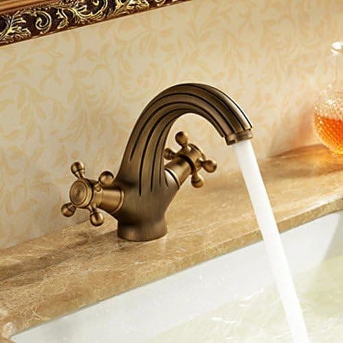 Aquafaucet Antique Brass Dual Handles Centerset Bathroom Sink Faucet