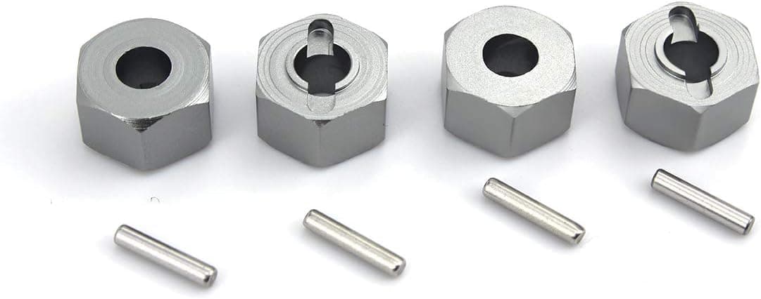 Hosim Hex Wheel Hub Mount 12mm, Aluminum 7mm Thick with 2x10mm Stub Axle Pins for Traxxas 1/10 Slash 4x4 & HQ 727 RC Cars Replacement Upgrade Parts (4PCS Titanium)