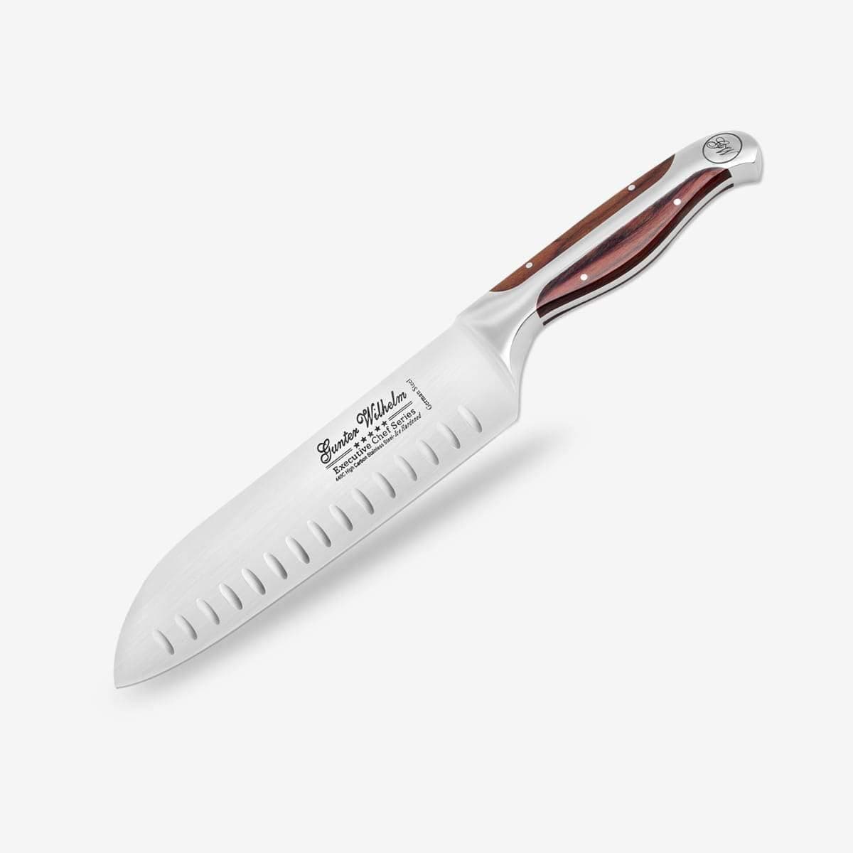 7” Steel Santoku Knife, Chopping Knife with Wood Handle, Kitchen Knife, Executive Chef Series
