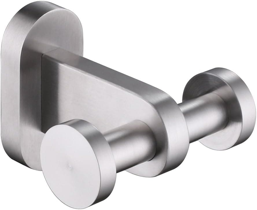 Double Towel Hook Brushed Nickel, Angle Simple SUS304 Stainless Steel Bath Towel Holder, Hand Towel Rack, Bathroom Robe Hanger