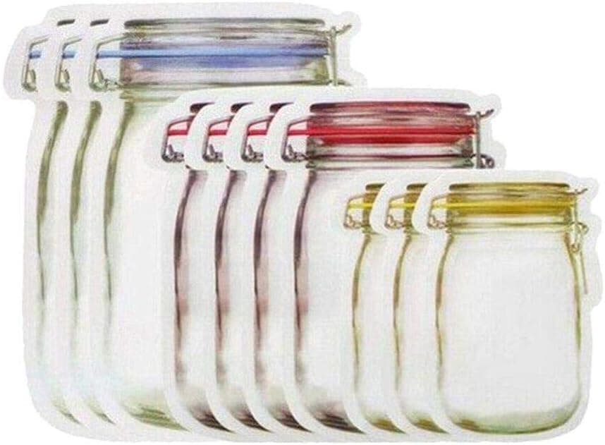 Mason Jar Bottles Bags, Reusable Food Saver Storage Bags Snacks Zipper Sealed Bags Fresh Bags (10PCS)