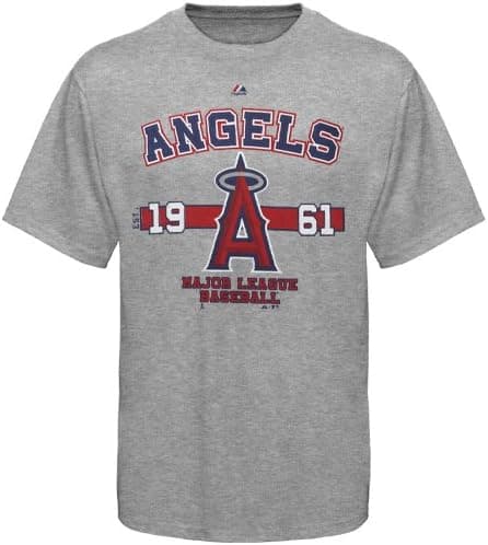 Majestic MLB Mens Los Angeles Angels Opening Series Short Sleeve Basic Tee (Steel Heather)