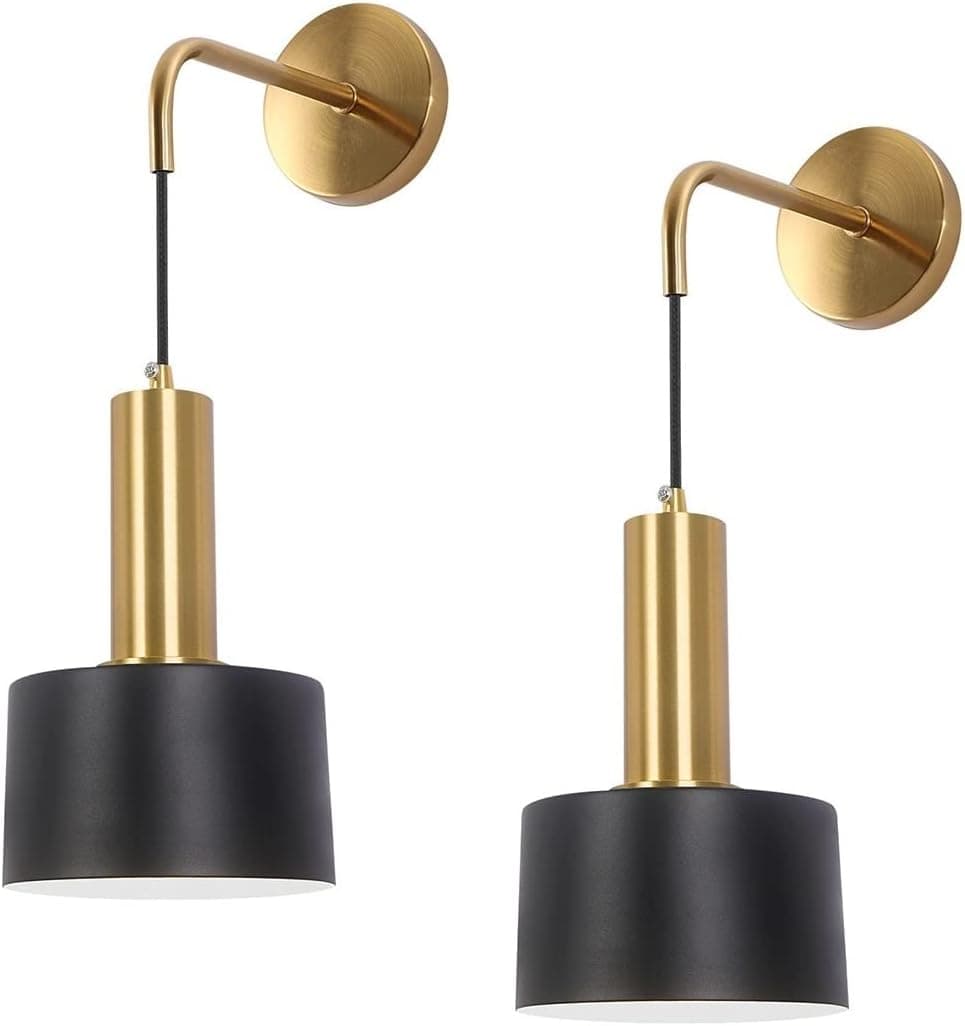 Vinilky Black Wall Sconces Set of 2, Modern Retro Bedside Wall Lamp Industrial Adjustable Wall LED Light Brass Light E27 Wall Light for Bedroom Aisle Kitchen Doorway Restaurants Galleries