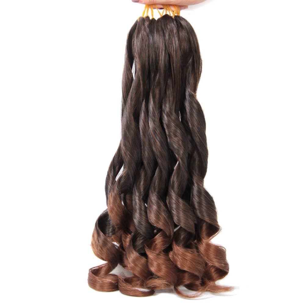 French Curly Braiding Hair 14 inch 8 Packs for Making Loose Wavy End Box Braids Short Pre Stretched Bouncy French Curl with Soft Curly Ends,T30(Ombre Light Brown)
