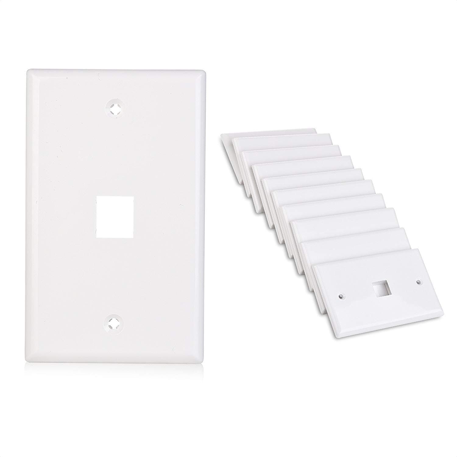 Cable Matters 10-Pack Low Profile 1 Port Keystone Jack Wall Plate in White