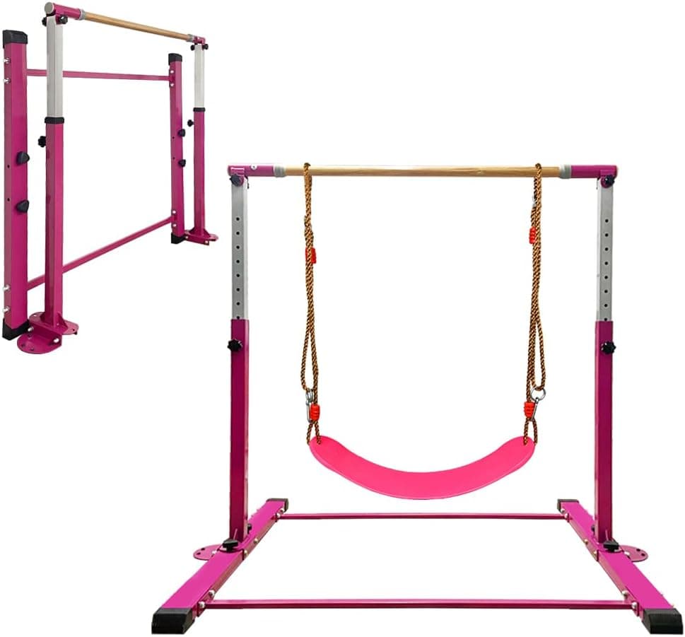 JC-ATHLETICS Gymnastic Kip Bar,Horizontal Bar for Kids Girls Junior,3' to 5' Adjustable Height,Home Gym Equipment,Ideal for Indoor and Home Training,1-4 Levels,260lbs Weight Capacity