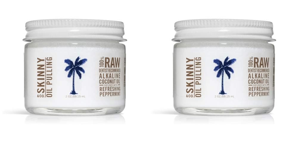 SKINNY and CO. Oil Pulling Peppermint & 100% Raw Coconut Oil for Healthier Teeth and Gums (2 pc. 2 oz Travel Size Value Pack)