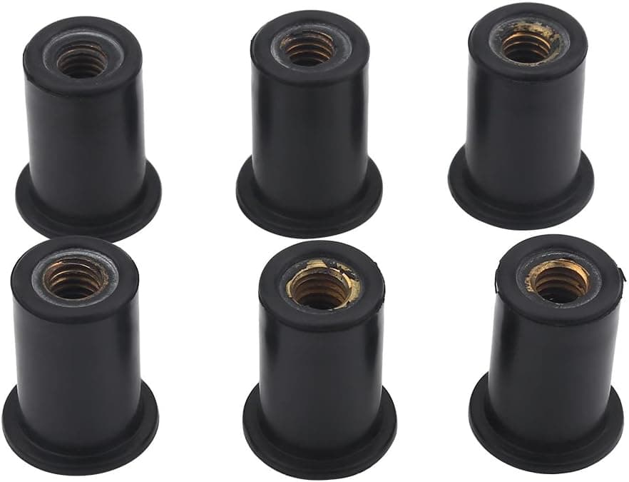 Rubber Well Nuts, 6pc M6 Durable Premium Brass Windshield Bolts for Motorcycles Kayak Canoe Boats