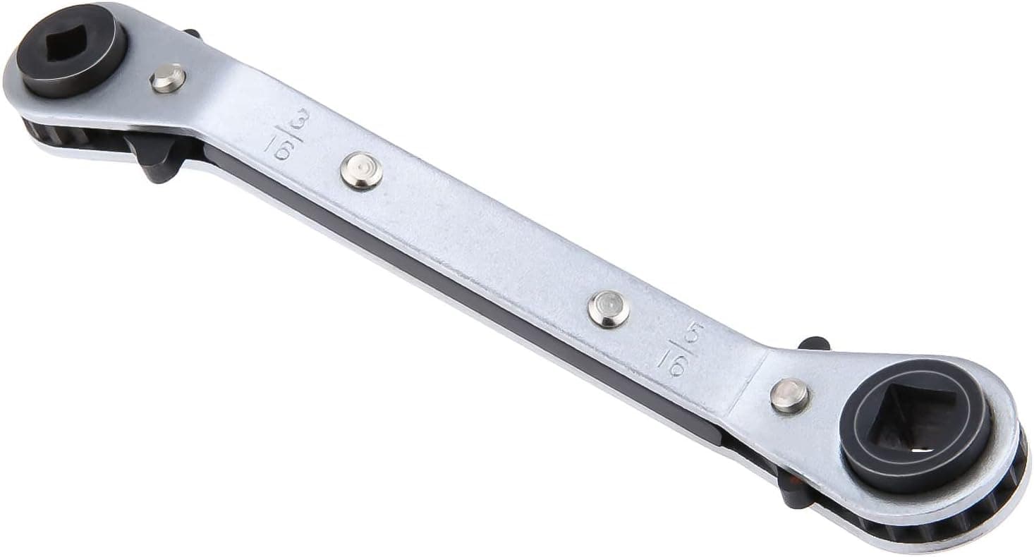 Refrigeration Ratchet Wrench 4 Different Sizes - 1/4 x 3/16 Square x 3/8 x 5/16 Square Air Conditioning Ratcheting Service Wrench