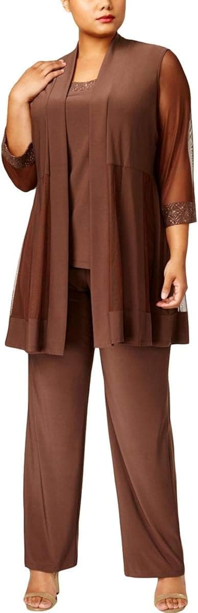 R&M Richards Women's Plus Size Sheer Panel Pant Set