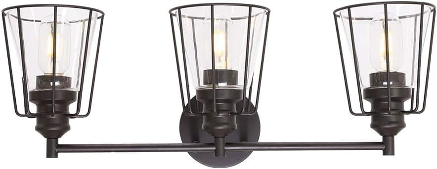 VINLUZ 3 Lights Farmhouse Vanity Light Fixtures Oil Rubbed Bronze Metal Bathroom Wall Lighting with Clear Glass Shade, Modern Wall Mounted Light Kitchen Dining Room Restaurant