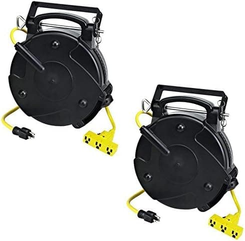 Case of 2 Industrial Heavy Duty 12/3 Retractable Extension Cord Reel W/ Tri-Tap