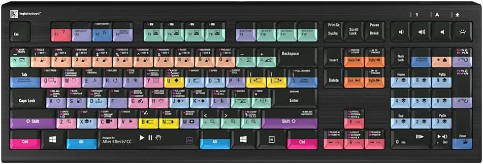 Logickeyboard designed for Adobe After Effects CC Compatible with Windows 7 - 11 Astra 2 Backlit Keyboard # LKB-AECC-A2PC-US