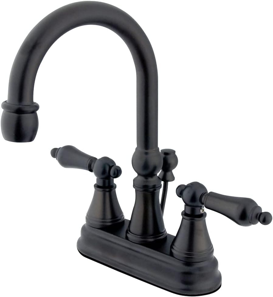 Kingston Brass KS2615AL Governor 4-Inch Centerset Lavatory Faucet with Brass Pop-Up with Metal lever handle, Oil Rubbed Bronze