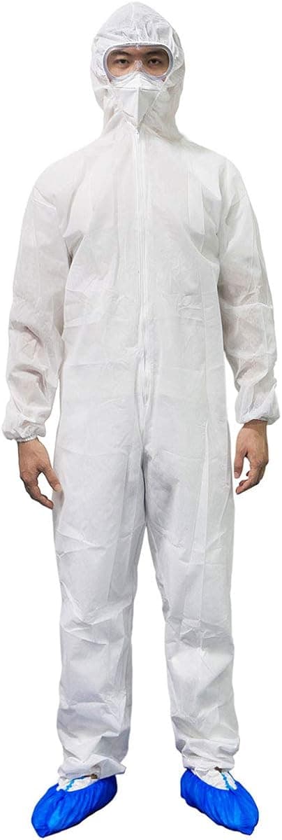 PAGE ONE Disposable Protective Coverall Suit Long Front Zipper Elastic Waistband & Cuffs Isolation Suit