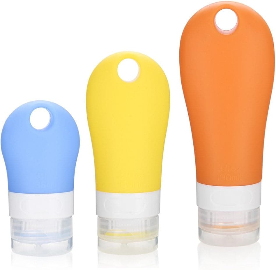 3pcs Lotion Bottle Leakproof Travel Container Case Silicone Refillable Squeezable Tube Sets for Shampoo, Shower Gel, Hand Sanitizer(38ml+60ml+90ml)