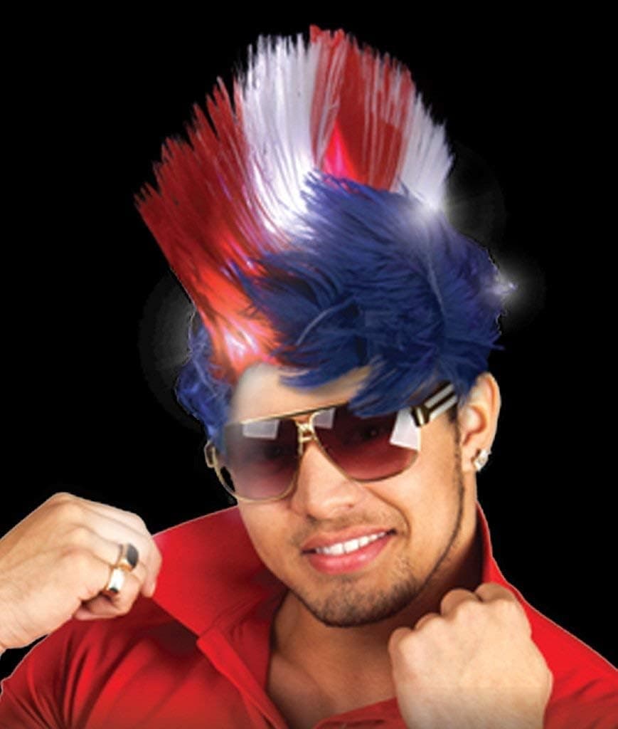 Fun Central LED Light Up Patriotic Mohawk Wig Headband for Women & Men - 4th of July Party Supplies
