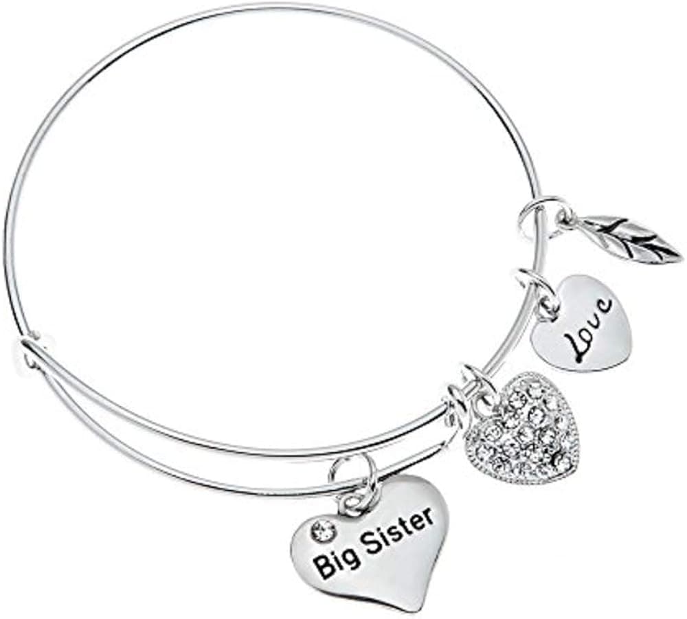 Infinity Collection Big Sister Bangle Bracelet for Women- Sister Jewelry- Big Sister Charm Bangle Bracelet, Big Sister Gifts for Women