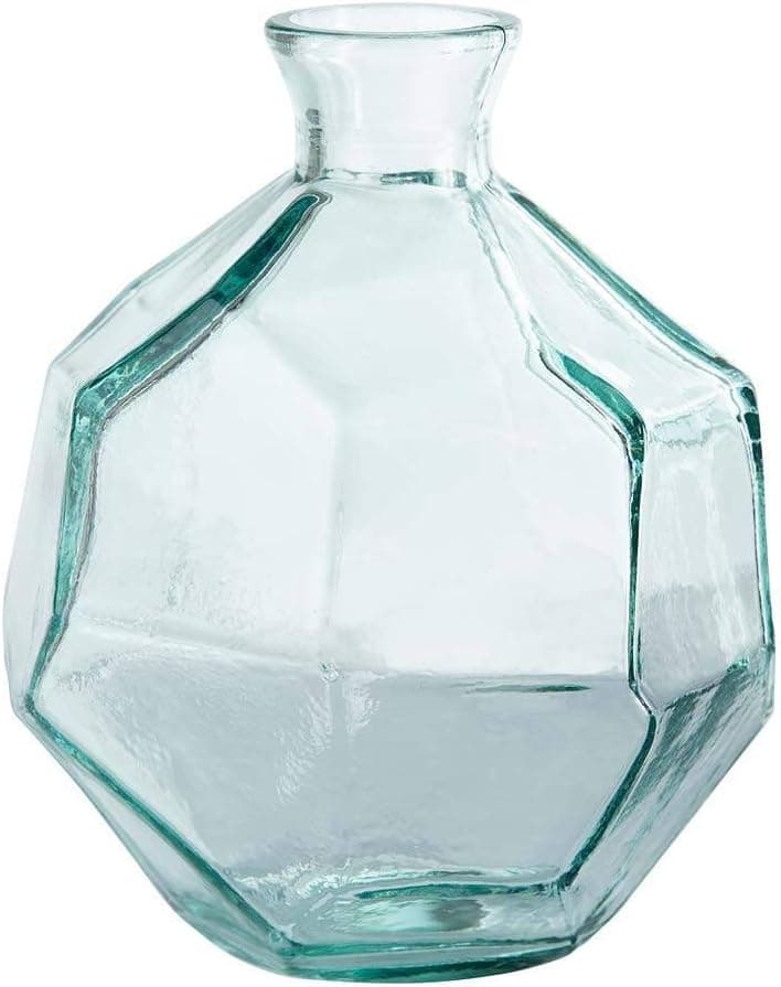 VivaTerra Origami Recycled Glass Vase | 5" Dia. x 7.5" H | GeometricGlass Vases for Floral Arrangements and Centerpieces | Modern Glass Vase for Your Home or Office | Clear