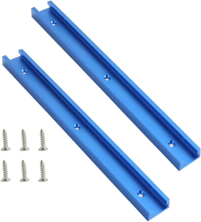 2 pack 12" t-tracks for woodworking,Aluminum Alloy Woodworking Tools T Slot Track With Screws Double-Cut Profile T Track with Predrilled Mounting Holes,outside width 30mm (Blue)