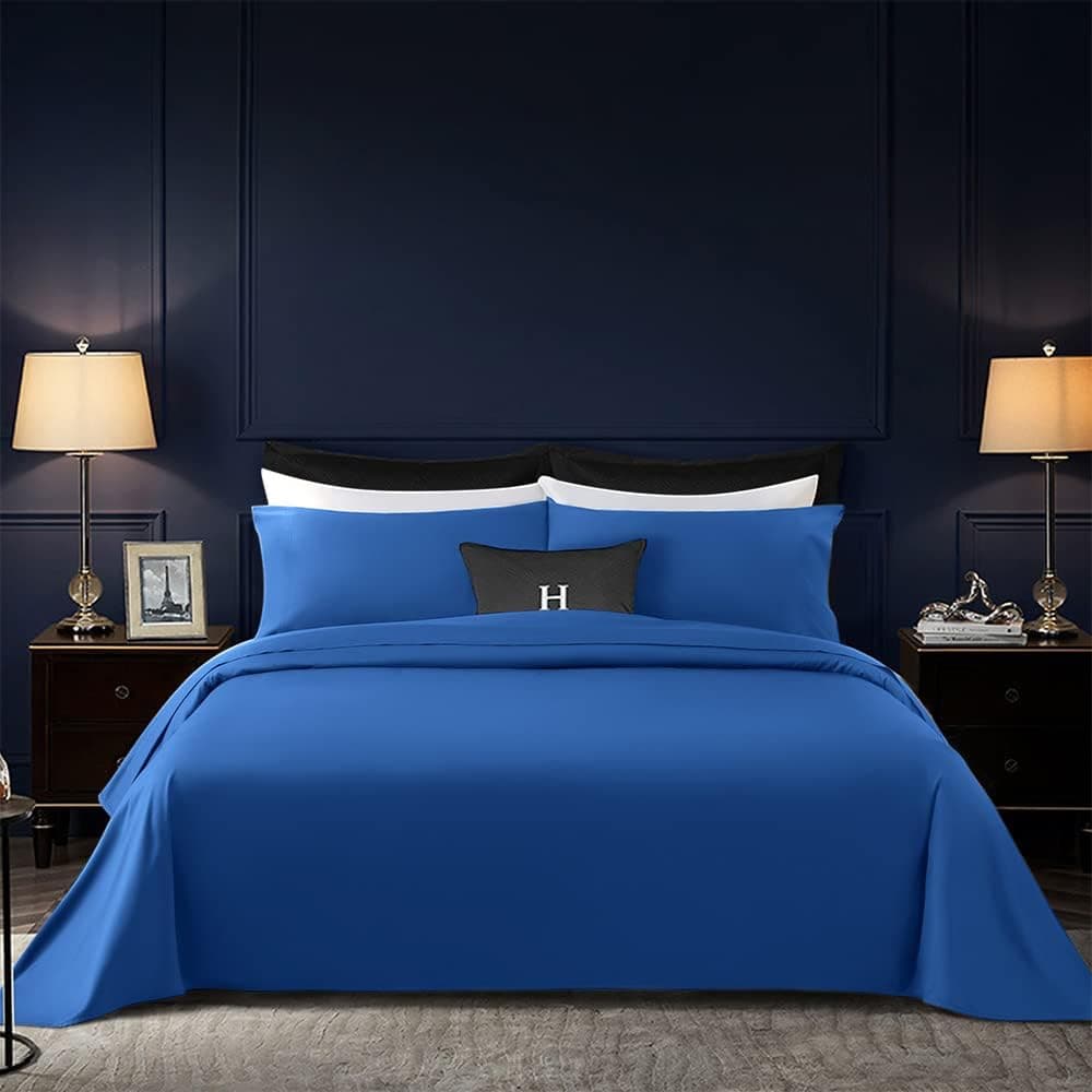 Shilucheng 1200 Thread Count 100% Egyptian Cotton for Queen Size Bed, 4 Piece Luxury Hotel Bed Sheets Sateen Weave with 16" Deep Pocket,Navy Blue