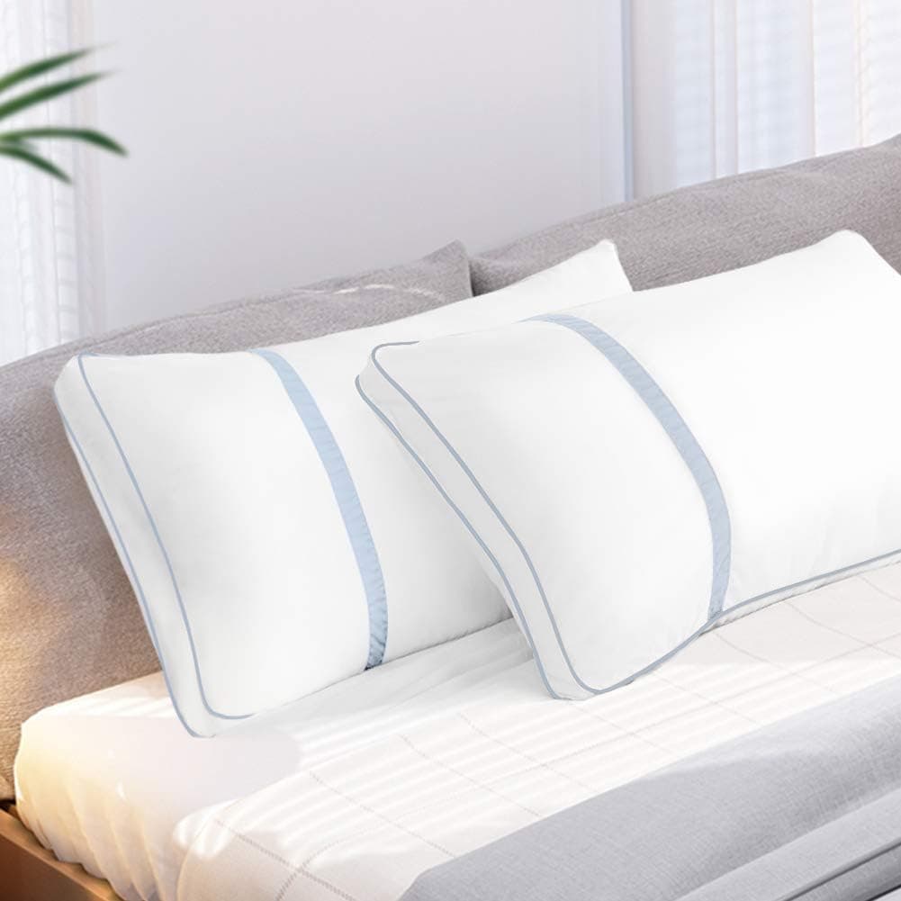 BedStory Pillows Queen Size Set of 2, Bed Pillow for Sleeping Down Alternative, Sleep Pillows with Soft Fiber Fill, Good for Back Side Sleepers - Blue