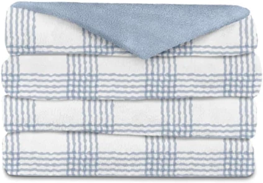 Sunbeam Microplush Comfy Toes Electric Heated Throw Blanket Foot Pocket Textured Blue Plaid Washable Auto Shut Off 3 Heat Settings