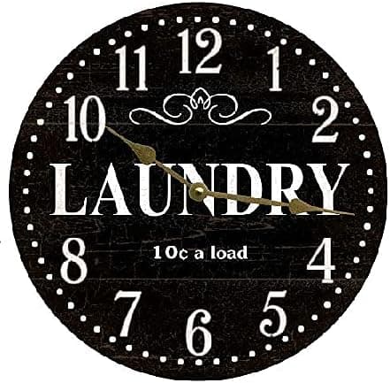 ArogGeld Black Laundry Room Clock Personalised Hanging Clock Silent Non Ticking Wooden Wall Clock Battery Operated Esay Read for Home Decor Kids Room Office Housewarming Gift