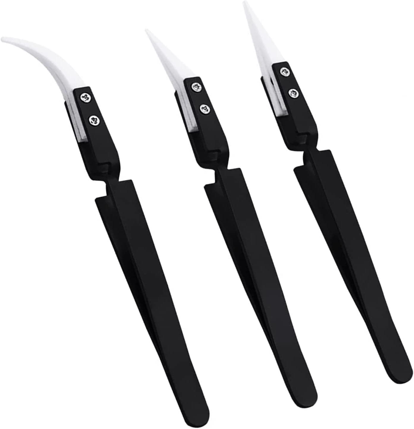 Reverse Tweezers For Electronic Soldering, 3 PCS Cross Locking Precision Tweezers Ceramic Tip Kit, Pointed Electronic Craft Tweezers, Soldering Tweezers Tool with Ceramic Tips