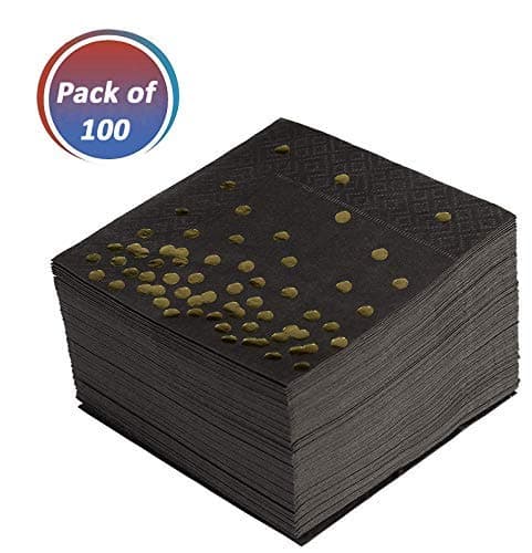 Paper Napkins – Decorative Black napkin with Gold dots – Pack of 100 Disposable Party Napkins – Eco-Friendly & Recyclable – Soft & Food-Grade Paper – Ideal for Weddings, Bridal Showers & Parties