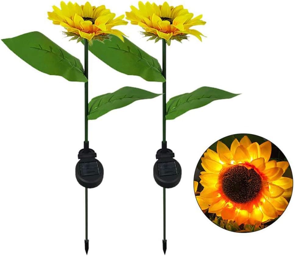 WINDVALE Outdoor Solar Sunflower Garden Stake Lights, 2 Pack LED Solar Powered Lights Landscape Decorative Lights for Garden,Yard, Patio, Backyard (Sun Flower)