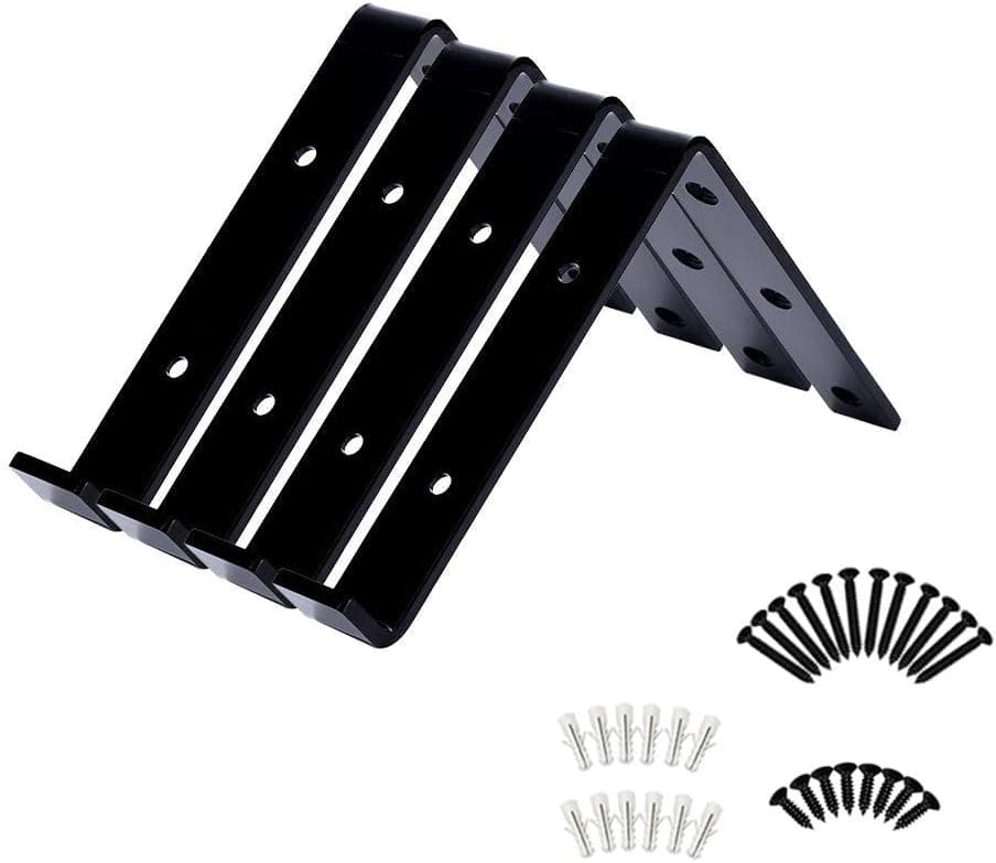 3/16" Thick Shelf Brackets 6 inch 4 PCS Black Heavy Duty Rustic Industrial Farmhouse Iron Metal Wall Floating Brace Support with Lip for DIY Open Shelving Hardware Included