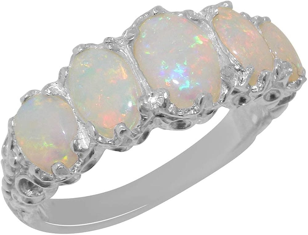 925 Sterling Silver Real Genuine Opal Womens Band Ring