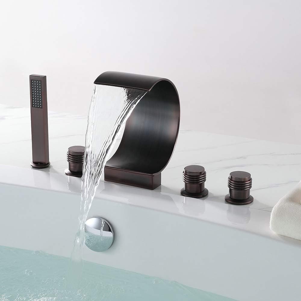 Lovedima Mooni Waterfall Bathtub Faucet Double Handles Widespread Bathroom Roman Tub Faucets with Handheld Shower, Oil Rubbed Bronze (Coffee Red)