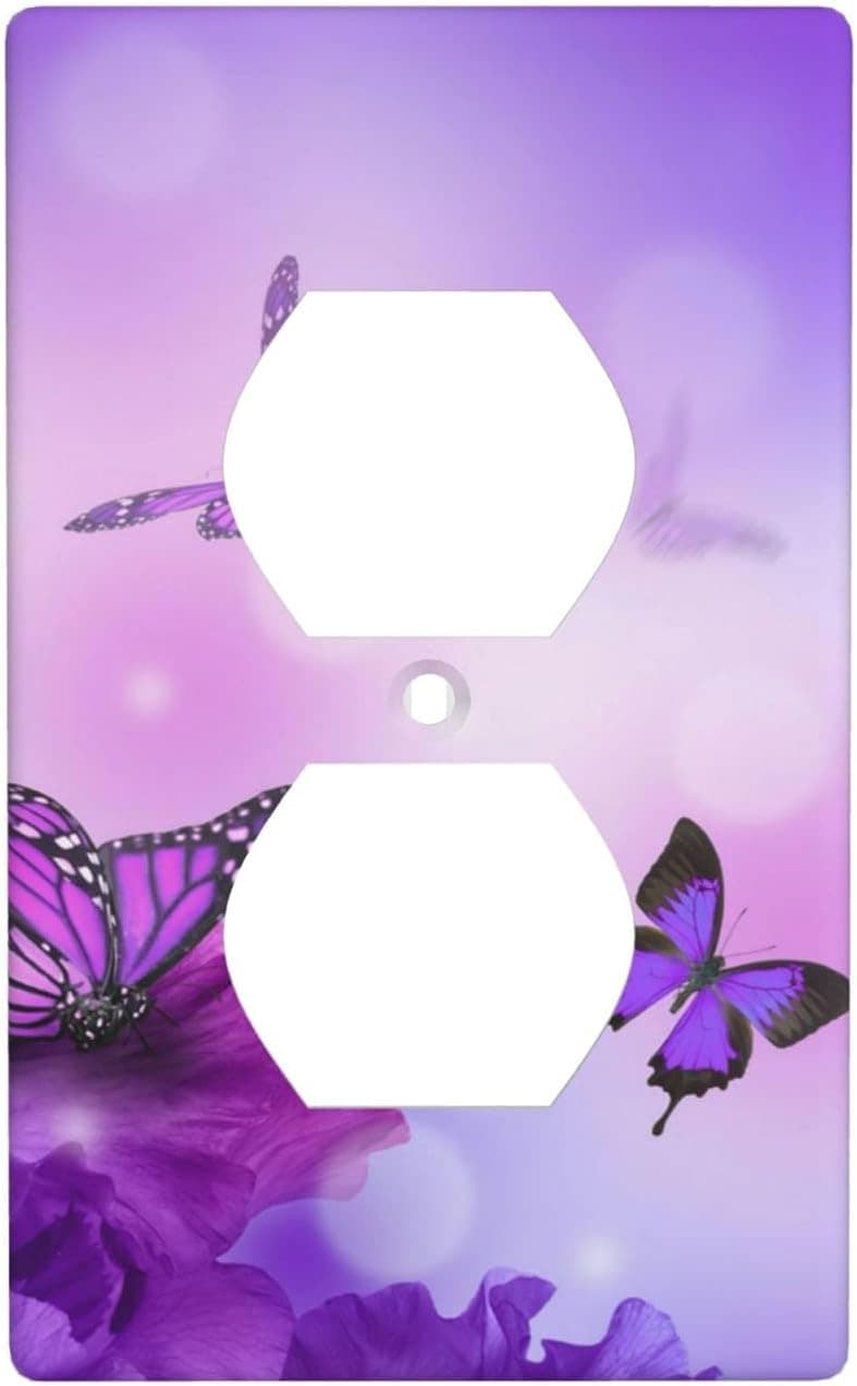 Purple Flower Butterfly Duplex Wall Plates Covers, Electrical Outlet Covers, Standard Size 1 Gang 4.50" X 2.76", Light Switch Cover Electric Receptacle Plug Covers