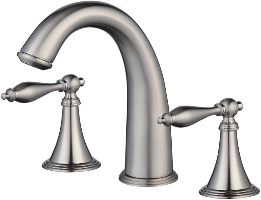 Ollypulse 8 Inch 3 Holes Deck Mount Widespread Double Handles Bathroom Faucet, Without Pop-Up Drain (Brushed Nickel)