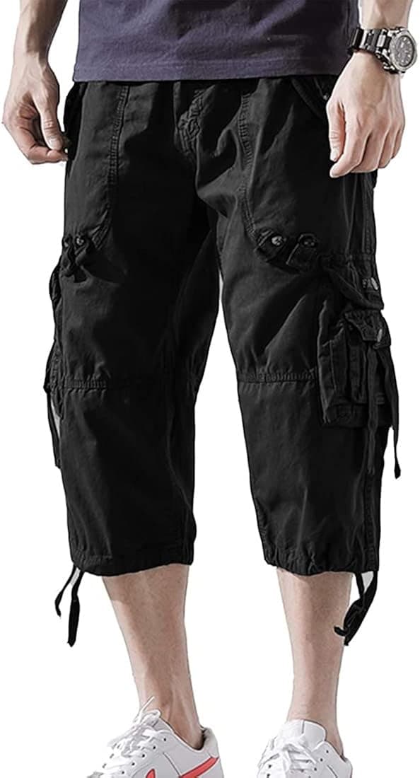 Neubrian Men's Extra Long Cargo Shorts 3/4 Capri Pants Asian Sizes (1-2 Sizes up)