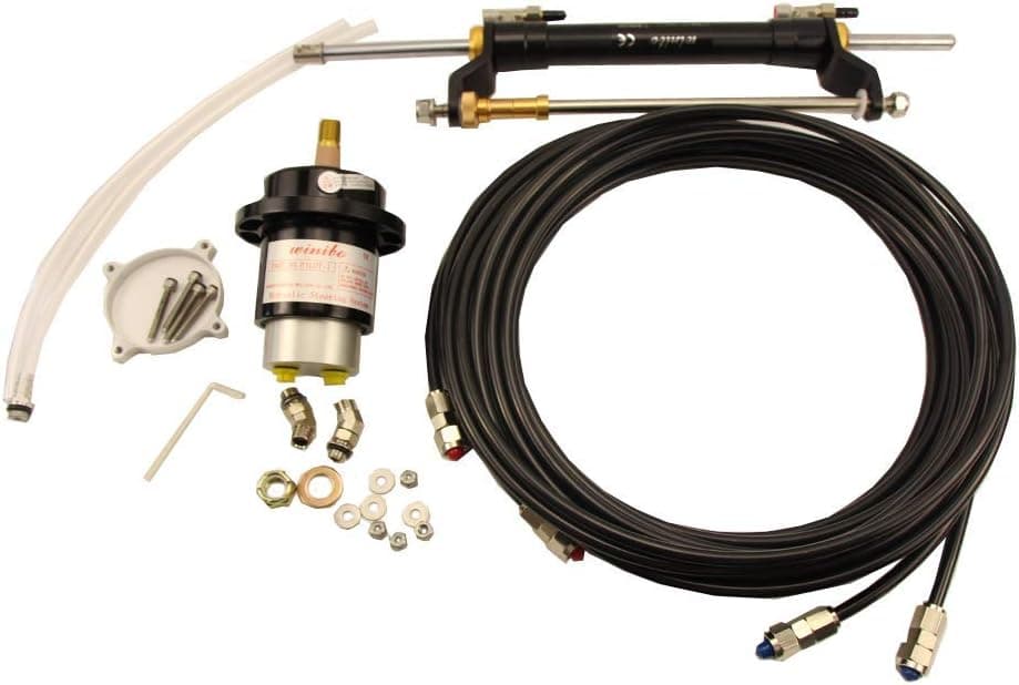 Winibo ZA0301 Marine Outboard Hydraulic Steering System for Boats with Helm Pump, Hydraulic Cylinder and Tubing