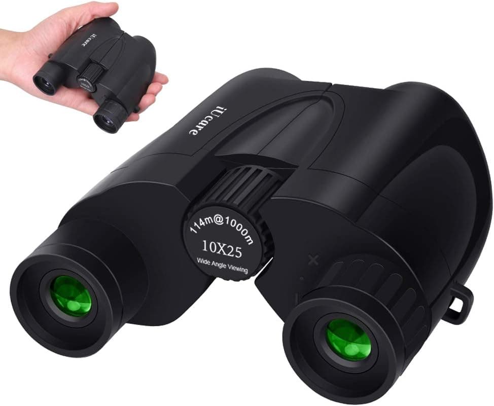 Binoculars,10 X 25 Portable Pocket Folding Binoculars Compact Low Light Night Vision Large Eyepiece High Power Waterproof Binoculars for Adults Kids Travelling Sightseeing and Outdoor Activities