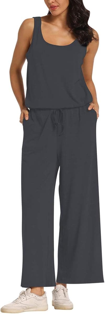 AMPOSH Women's Wide Leg Jumpsuit Sleeveless Casual Tank Romper with Pockets