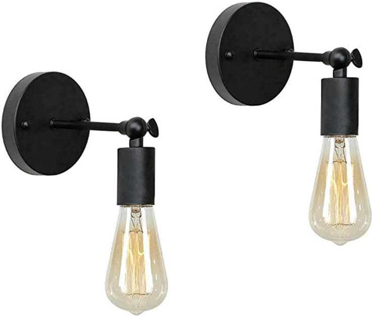 Anmytek Wall Light Fixture,Industrial Retro Rustic Loft Antique Wall Lamp Edison Vintage Pipe Wall Sconce Decorative Fixtures Lighting Luminaire (Bulbs not Included) (Simple Black 2pack)